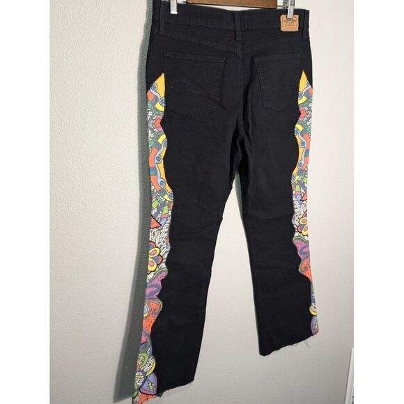 Signature Levi Super Flare Size 12 Black One Of A Kind Design Patchwork Jeans - Picture 7 of 8
